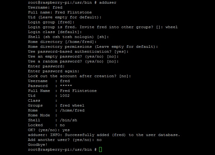 freebsd en raspberry pi - adduser