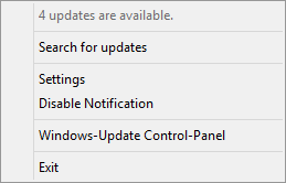 Notificador de actualización de Windows con clic derecho