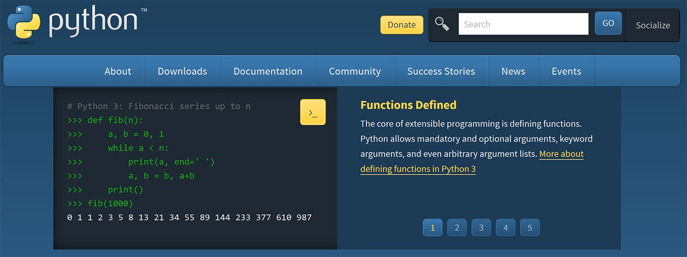 Sitio web de Golang vs Python Python