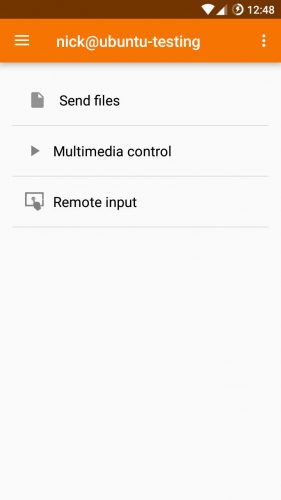 Menú de conexión de KDE Android