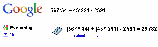 Cálculos aritméticos de búsqueda especial de Google