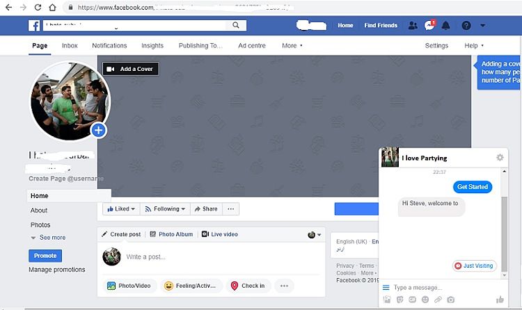 Botsify chatbot en la página de Facebook