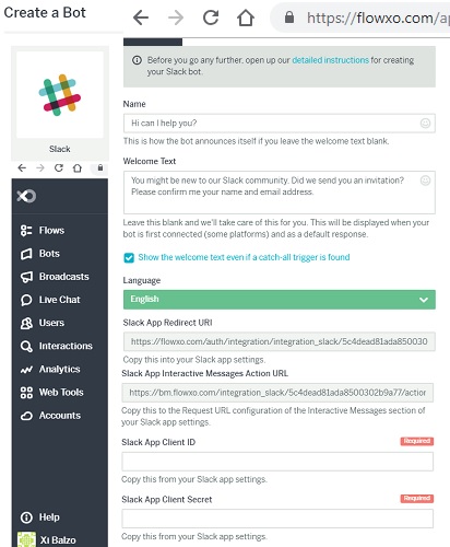 Crear bot de Slack en Flowxo