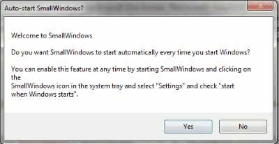 Mensaje de bienvenida de SmallWindows