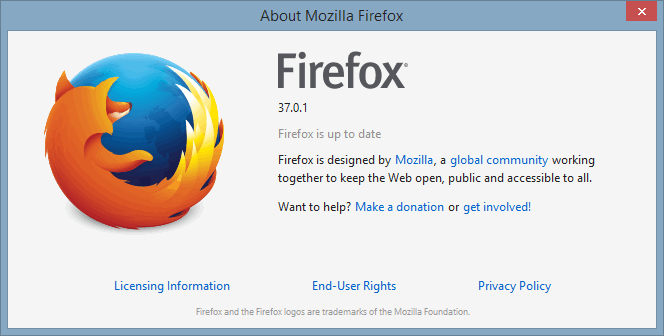 Firefox estándar Acerca de la información.