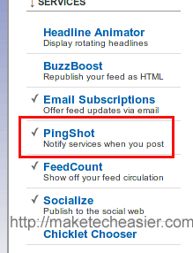 Opción de pingshot en Feedburner