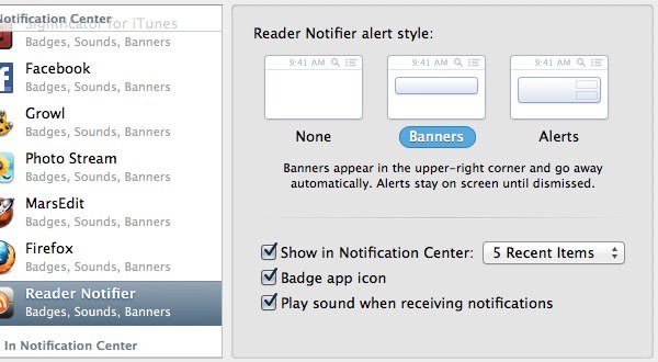 Reader Notifier - Preferencias de notificación