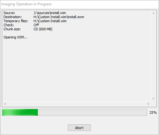 Proceso de división de archivo Wim de instalación dividida