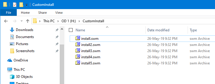 Comando Split Install Wim File Archivos divididos