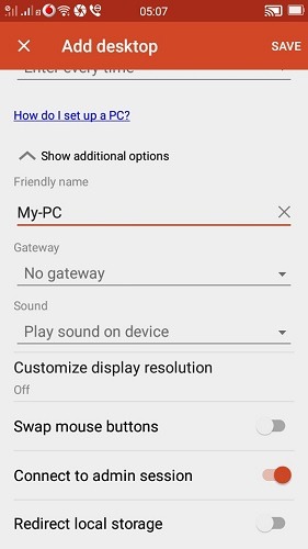 Configuración de Android de Microsoft Rd 1