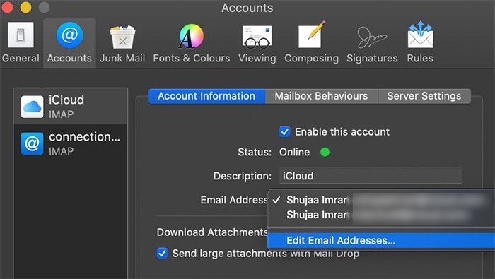 Alias ​​de correo electrónico de Icloud Configuración de correo de Mac