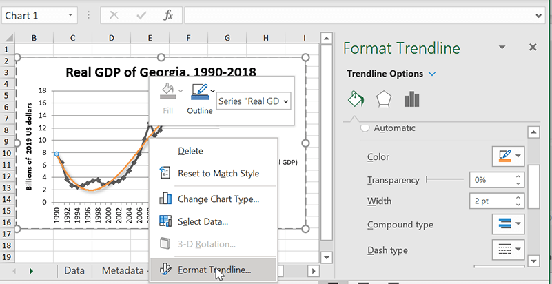 Líneas de tendencia en formato Excel