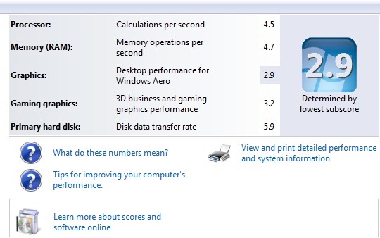 Índice de experiencia de Windows 7 mejorado