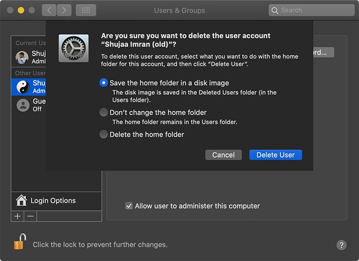 Combinar dos imágenes de disco de cuenta Macos