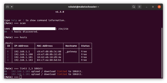 controlar la red wifi para diferentes hosts usando evillimiter