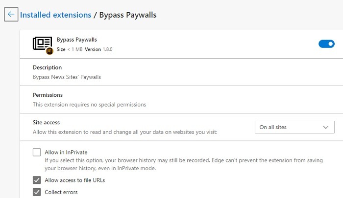 Omitir la extensión instalada de Paywalls