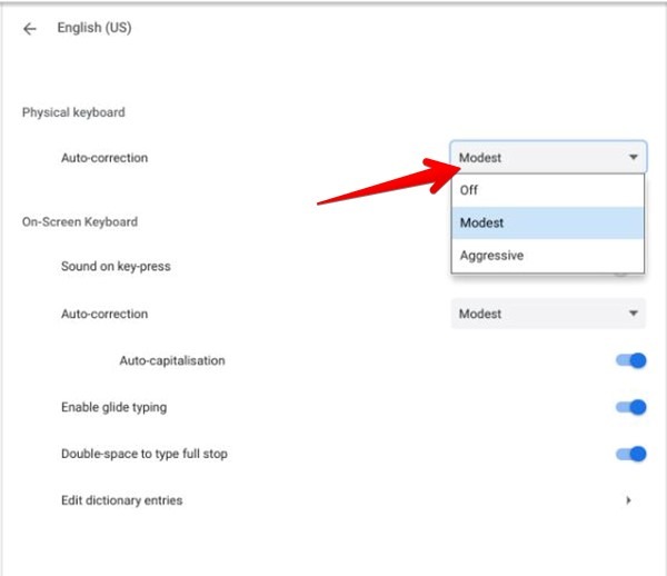 Corrección automática del teclado de Chromebook Habilitar