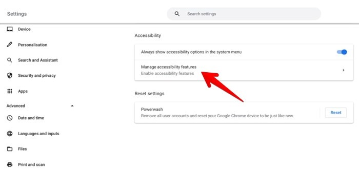 Accesibilidad del teclado Chromebook