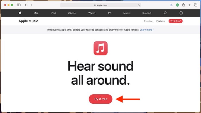 Sitio de Apple Music en el sitio web de Apple