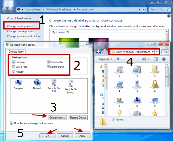 Crear tema de Windows7 - Cambiar iconos de escritorio