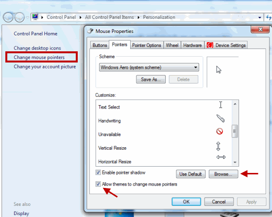 Crear tema de Windows7 - Cambiar punteros de mouse