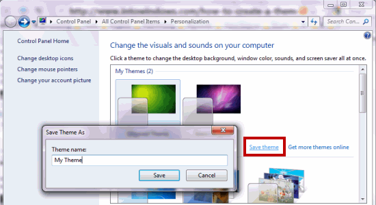 Crear tema de Windows7 - Guardar paquete de temas