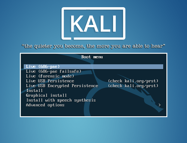 Pantalla de arranque de Kali Linux