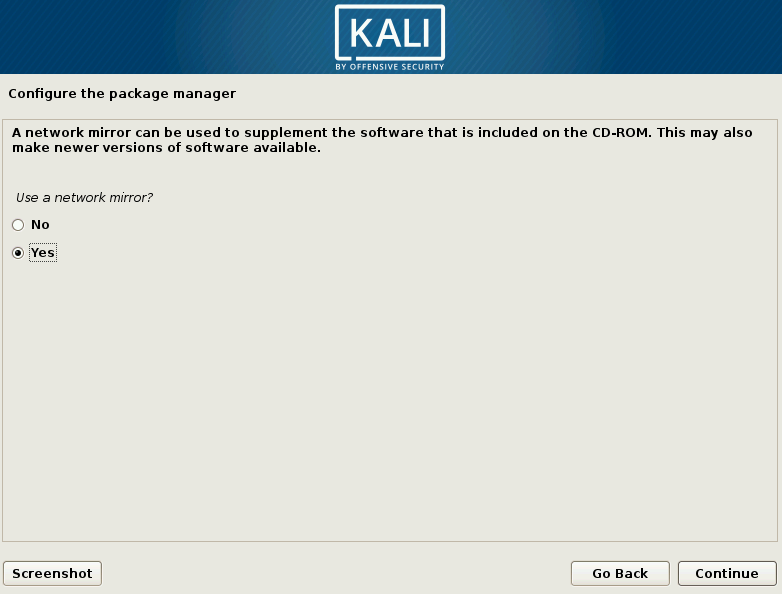 Opción de espejo de red de Kali Linux