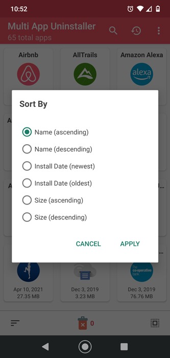 Desinstalación por lotes de aplicaciones Ordenar Android