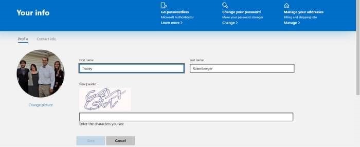 Cambiar el captcha de la cuenta del nombre para mostrar de Windows