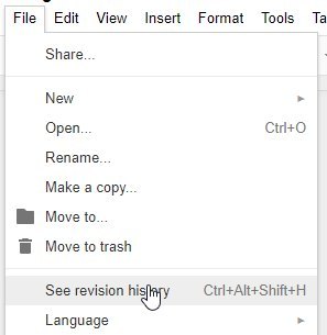 Historial de revisiones de Google Docs