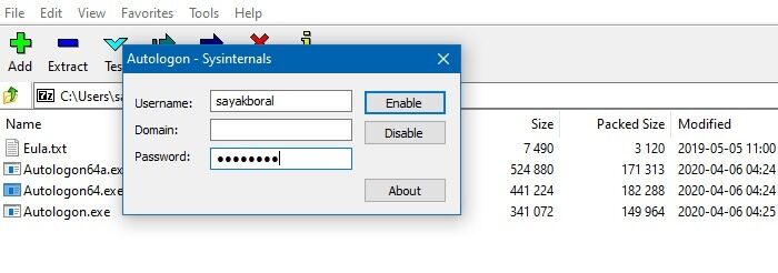 Inicio de sesión automático Win10 Sysinternals Contraseña