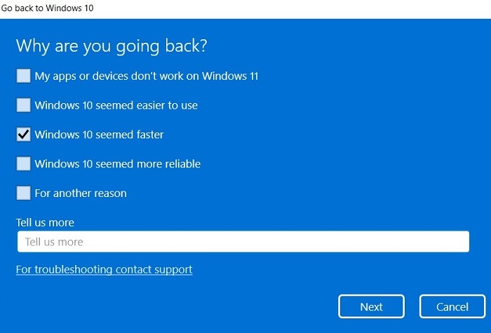 Pregunta de la encuesta sobre Windows11 revertir Windows10