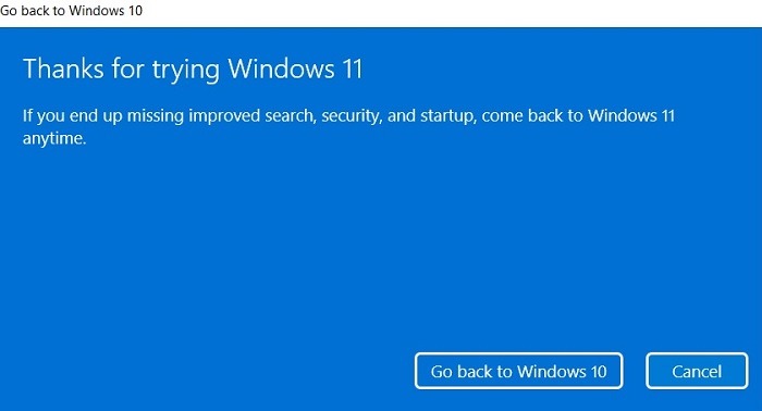 Revertir Windows11 Gracias por probar Windows11