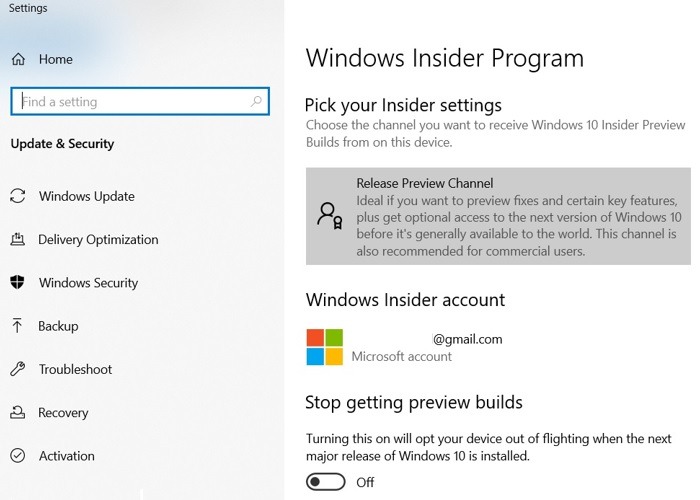 Windows11 Revertir Windows10 Vista previa del canal seleccionado