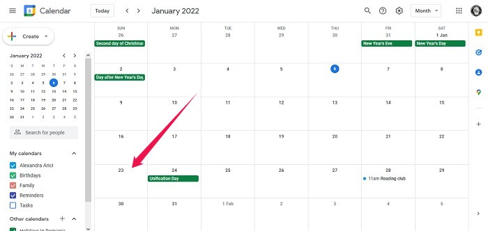 Compartir archivos Ubicaciones Google Calendar Desktop Seleccionar fecha