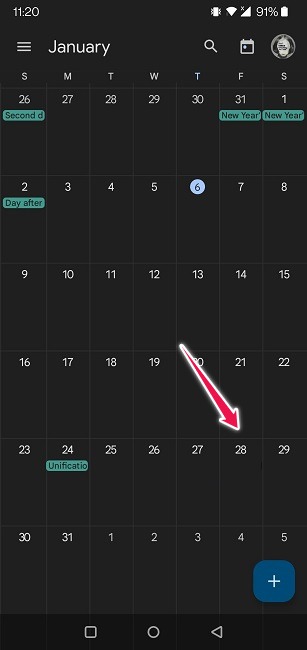 Compartir archivos Ubicaciones Google Calendar Móvil Seleccionar día