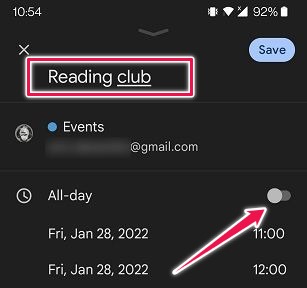 Compartir archivos Ubicaciones Google Calendar Móvil Nombre Hora