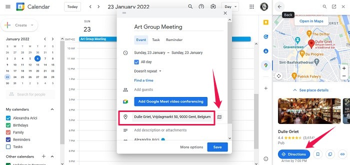 Compartir archivos Ubicaciones Google Calendar Desktop Ubicación