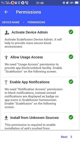 Permisos de administrador de dispositivos de Scalefusion completos