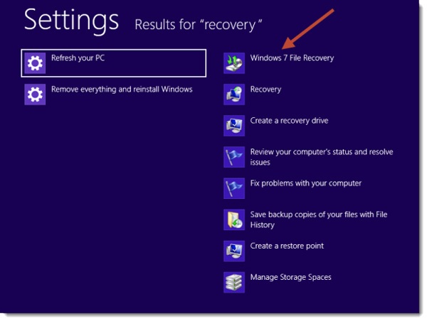 Crear imagen del sistema Windows 8 - Buscar recuperación