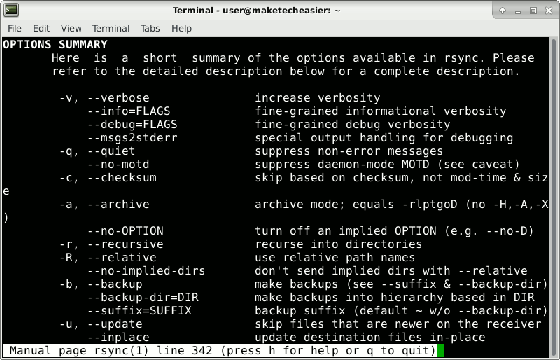 opciones de línea de comandos de rsync