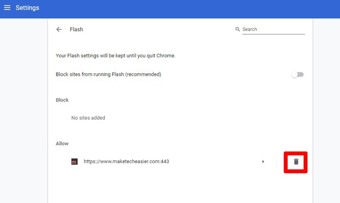 Habilitar Flash Player en Chrome Permitir lista de bloqueo