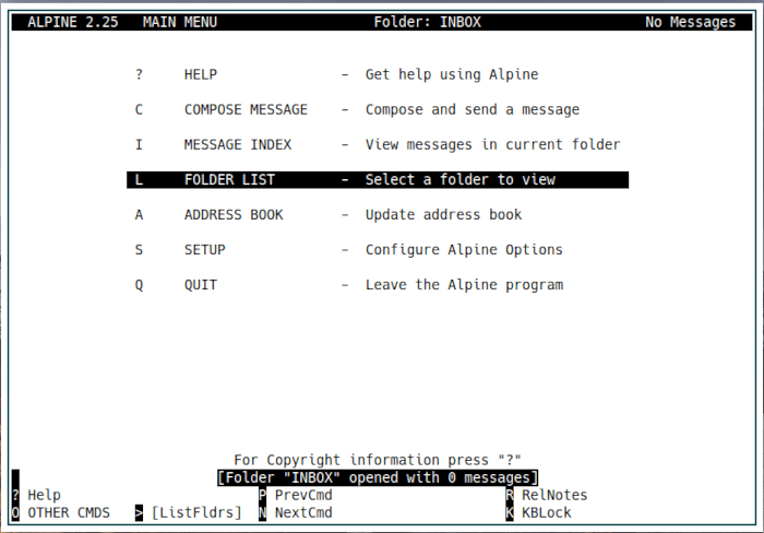 Linux Correo electrónico 37 Alpine Bienvenido