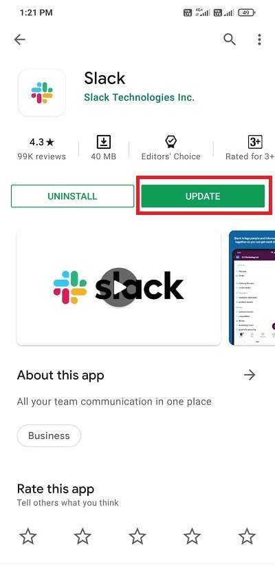 Actualización de la aplicación Slack