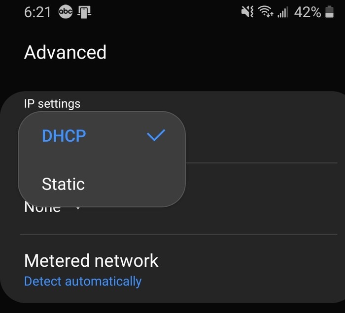 Android cambia Dhcp a estático