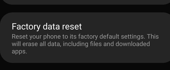 Opción de restablecimiento de datos de fábrica de Android