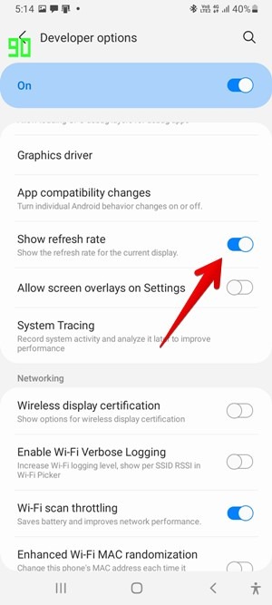 Samsung One Ui 3 Mostrar frecuencia de actualización