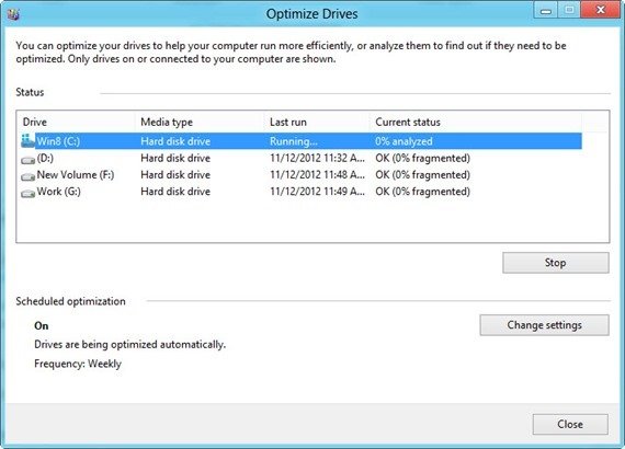 Optimizar unidades en Windows 8