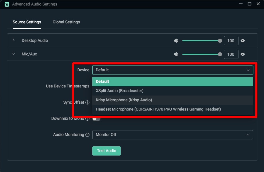 Dispositivo de micrófono Krisp Streamlabs